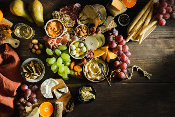 istock Top view of cheese and meat platter 1377403809