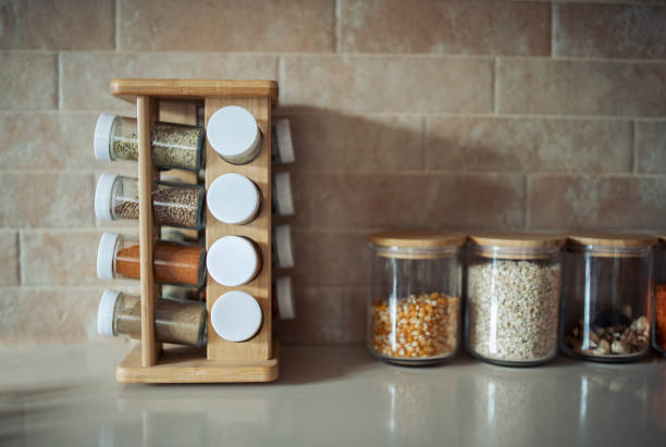 Spices on kitchen counter. Spices on kitchen counter. spice rack stock pictures, royalty-free photos & images