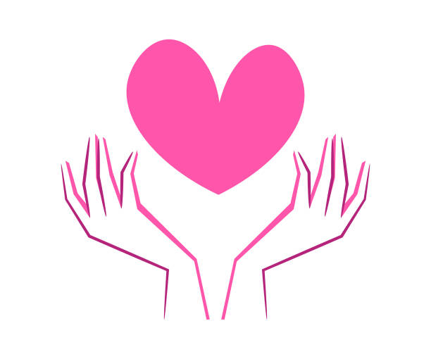 ilustraciones, imágenes clip art, dibujos animados e iconos de stock de manos humanas sosteniendo un corazón - consoling human hand human heart care