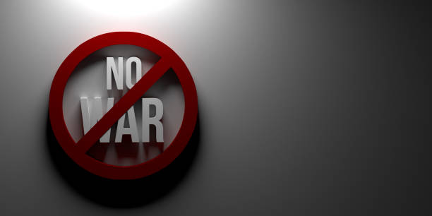 istock NO WAR text in red shape forbidden STOP sign symbol 1377425727