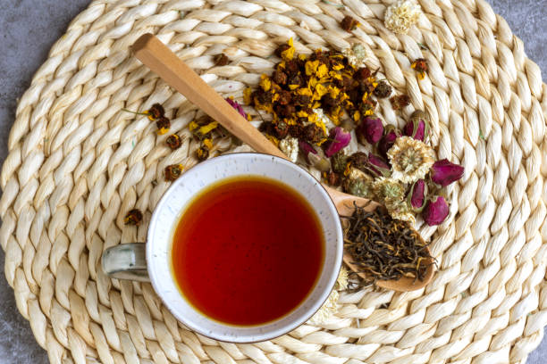 istock Brewed black tea, rose tea, chrysanthemum tea 1377429638