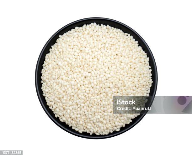 흰 배경에 찹쌀 찹쌀에 대한 스톡 사진 및 기타 이미지 - 찹쌀, 짧은 낟알 쌀, 날것 - iStock