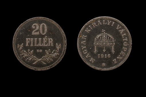 Vintage Austro-Hungarian 20 filler coin from 1916.