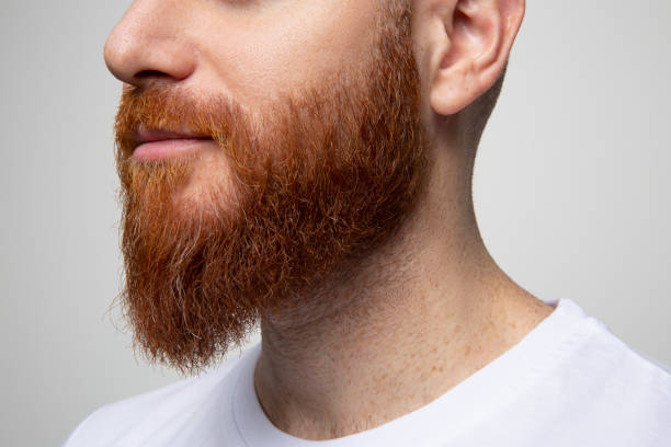 Side view close up portrait of handsome bearded man