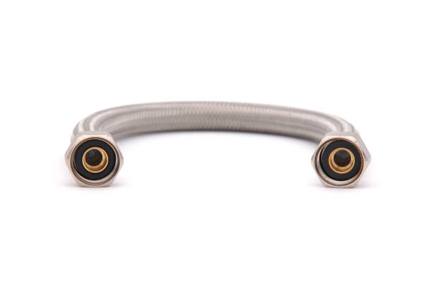 istock Stainless steel braided hose connector isolated on white 1377474153