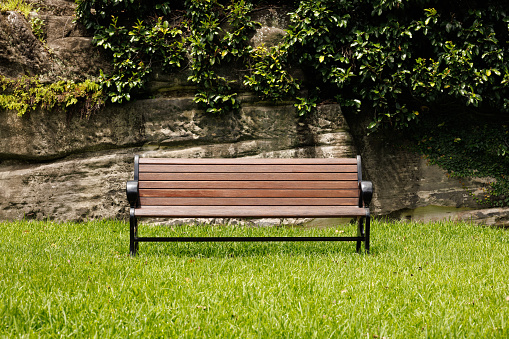 3D render, Wooden park bench cut out  on white background with clipping path.