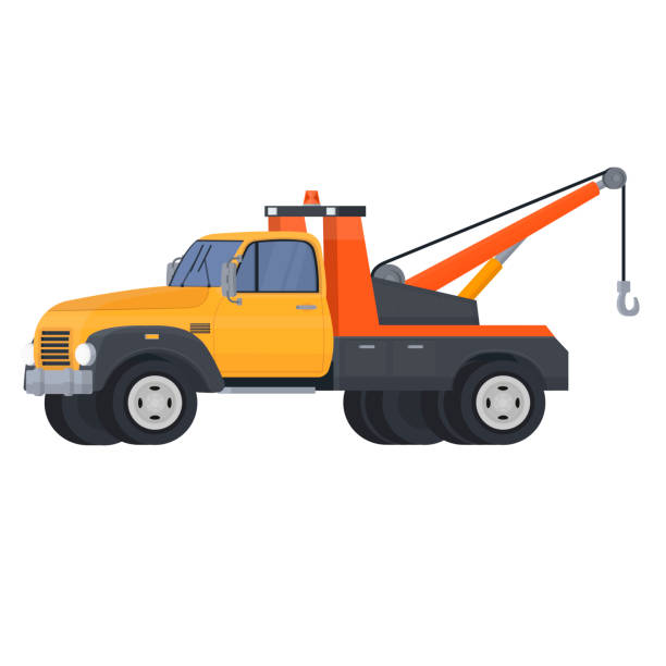 ilustraciones, imágenes clip art, dibujos animados e iconos de stock de grúa. camión de remolque - car motor vehicle towing repairing