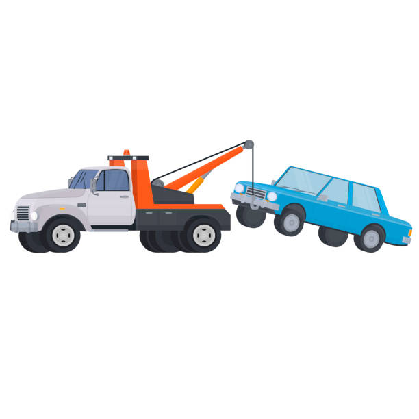 istock Towing vehicle. Tow truck towing a car 1377499302