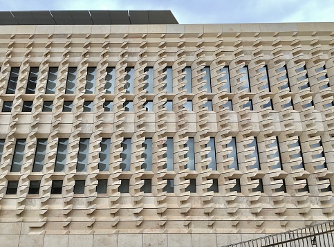 Part of the extraordinary modernist facade of the Parliament House Malta
