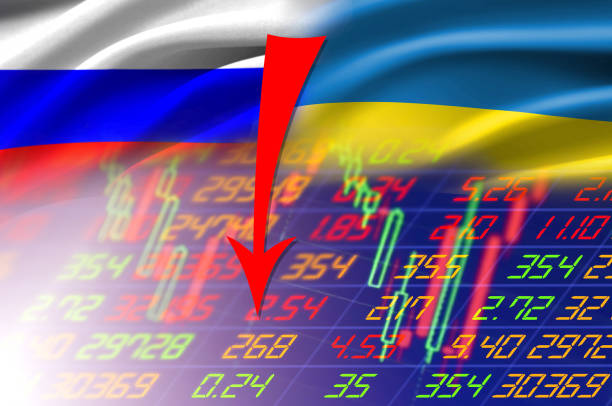 militärischer konflikt krieg russland und die usa in der ukraine und im nahen osten. krise börse verlust handel grafik analyse investition geschäft grafik diagramme finanzen - demonstrant grafiken stock-fotos und bilder