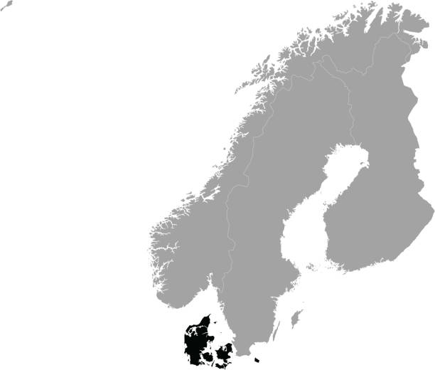 bildbanksillustrationer, clip art samt tecknat material och ikoner med black map of denmark within the gray map of scandinavian peninsula countries - copenhagen business