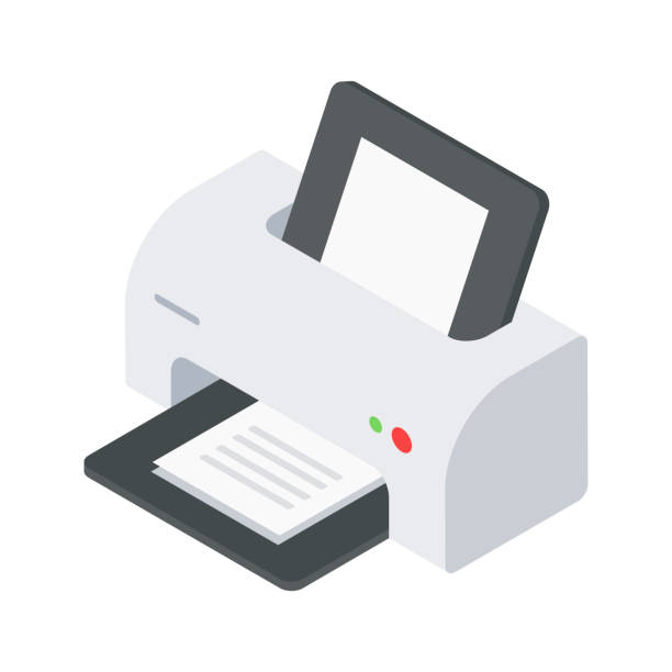 retro drukarka elektroniczna technologia papieru drukowanie dokumentów w biurze domowym wektor izometryczny - printed media obrazy stock illustrations