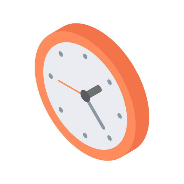 ilustrações, clipart, desenhos animados e ícones de relógio de parede do círculo vermelho com setas ilustração do vetor isométrico. relógio arredondado para verificação de tempo - clock vector checking the time red