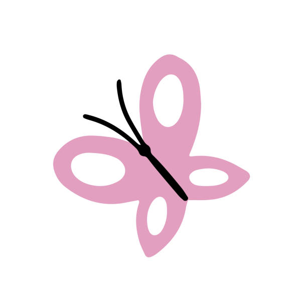 Pink butterfly in cartoon style. Vector isolated illustration. Pink butterfly in cartoon style. Vector isolated illustration simple butterfly outline pictures stock illustrations