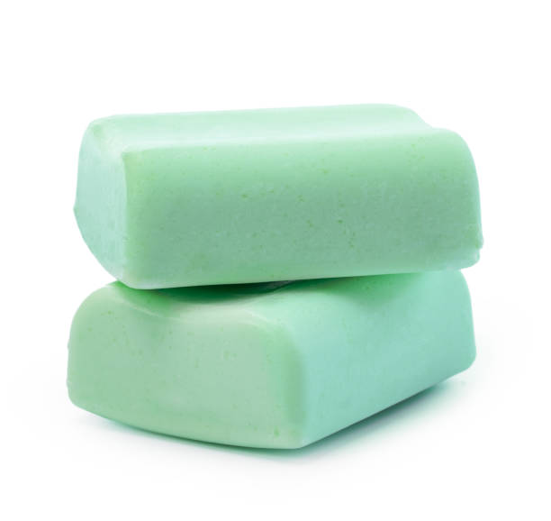 istock Green soap bars isolated on white background. 1377657857