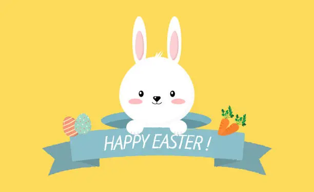 Vector illustration of Cute Easter Bunny rabbit and colorful Easter Egg