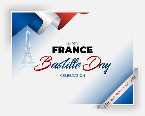National day holiday of France, Bastille day celebration Holiday design, background with handwriting, Eiffel tower shape and national flag colors for Bastille day, France National holiday, celebration. Vector illustration french flag clip art stock illustrations