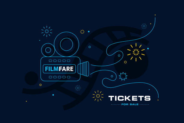 Banner for online cinema tickets for sale Online cinema concept. Movie time. Can be used for flyer, banner, poster, web page, background technology backgrounds video stock illustrations