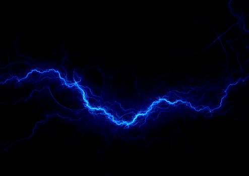 Blue fractal lightning background, electrical abstract