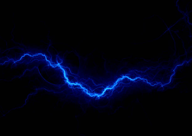 Blue fractal lightning background, electrical abstract stock photo