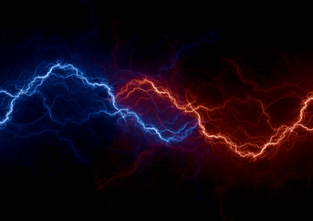 Hot red and cold blue electrical lightning background stock photo