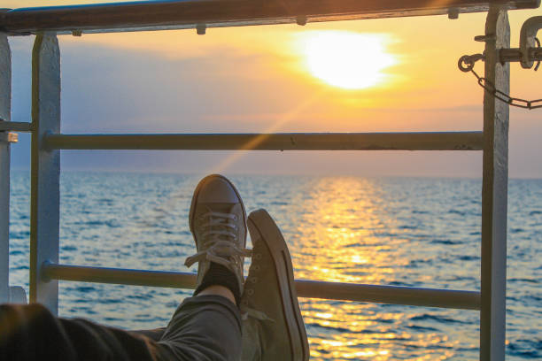 Cruise sunset chilling stock photo