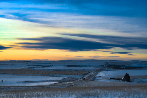 Prairie sunset during early winter in rural Alberta