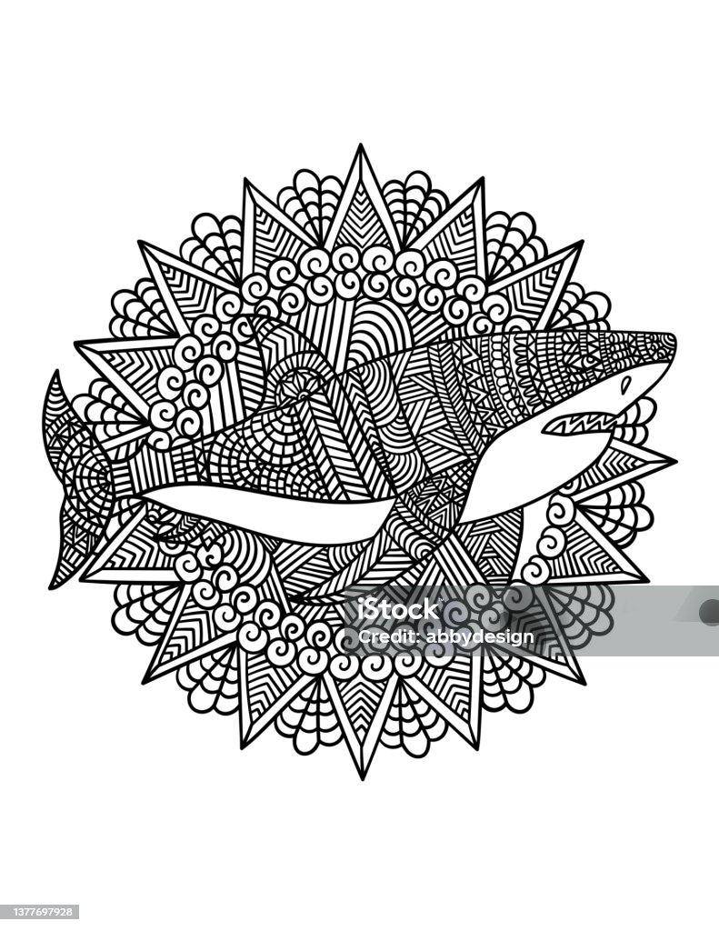 Disegno Di Grande Squalo Bianco Mandala Da Colorare Per Adulti - Immagini  vettoriali stock e altre immagini di Mandala - iStock
