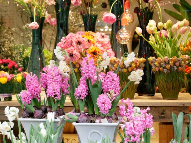 istock Colourful bouquets of flowers on the market 1377703473
