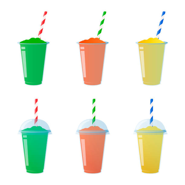 illustrations, cliparts, dessins animés et icônes de slurpee slush frozen ice drink illustration avec paille - raspberry soda