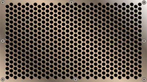 Vector illustration of Metal perforated mesh screwed with self-tapping screws