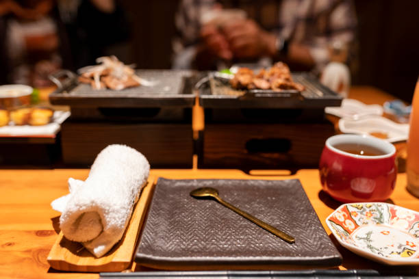istock Table and tableware in a Japanese restaurant 1377750226
