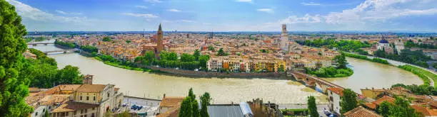 Photo of beautiful view on Verona city in Italy on the sunset. Verona is famous city of love in the north of Italy.