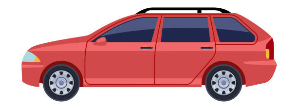 istock Family car profile. Red city auto. Motor engine vehicle 1377781957