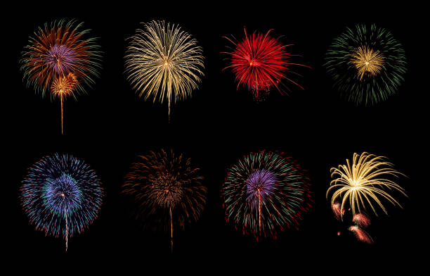 istock Colorful fireworks isolated on black background 1377797560
