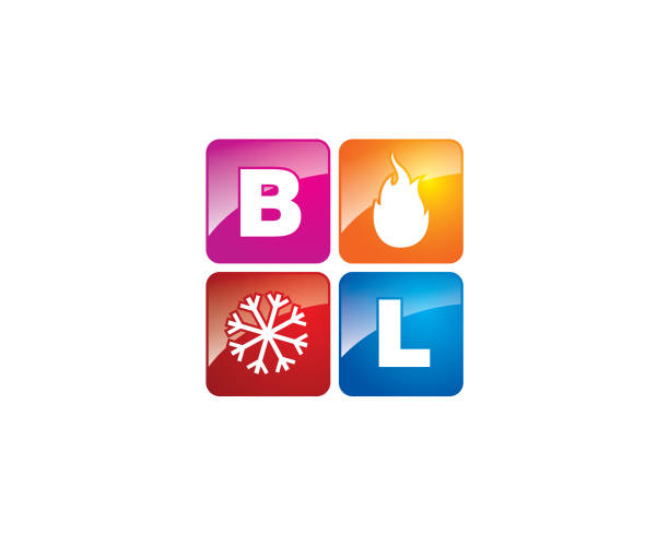 initial letter B L with fire and snow icon for HVAC logo initial letter B L with fire and snow icon for HVAC logo fire letter b stock illustrations