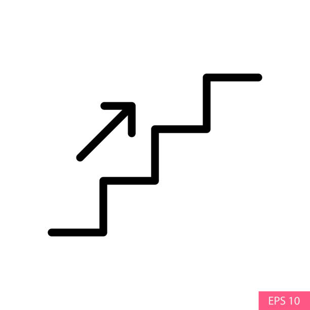 Stairs up sign vector icon in line style design for website design, app, UI, isolated on white background. Editable stroke. EPS 10 vector illustration. Stairs up sign vector icon in line style design for website design, app, UI, isolated on white background. Editable stroke. EPS 10 vector illustration. steps and staircases stock illustrations