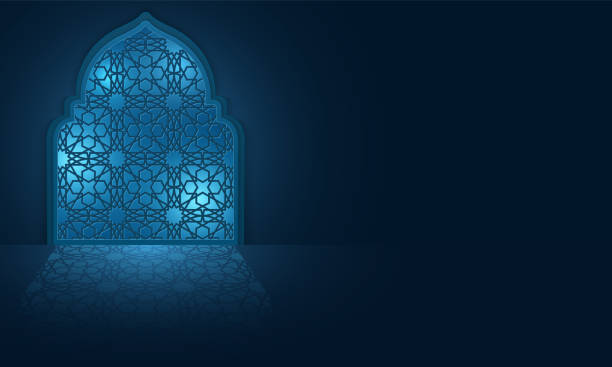 istock Ramadan Kareem background. Islamic mosque interior. Luminous window with islamic ornament in the moonlight. Eid Mubarak. Vector illustration 1377836834
