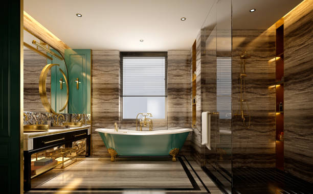 istock 3d render of retro style vintage luxury bathroom 1377847962