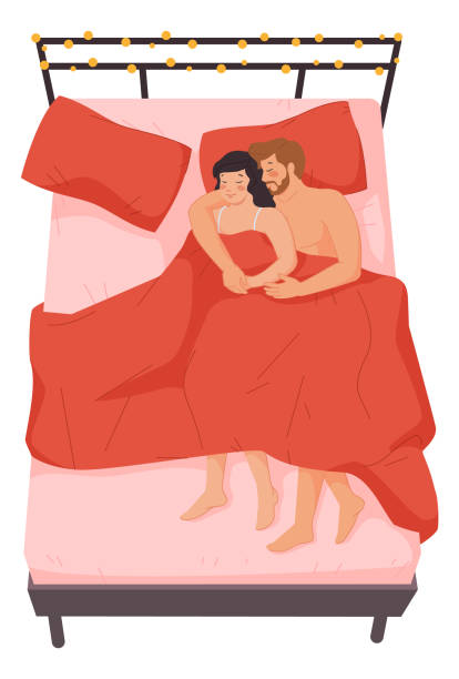 침대에서 껴안고 있는 커플. 로맨틱 한 장면. 성적 관계 - sex stock illustrations