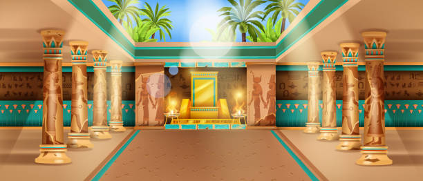istock Egypt temple interior, pyramid tomb, stone column, throne, vector Egyptian ancient palace background. 1377858125