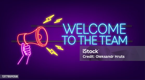 istock Welcome to the team written on label. Neon icon. Advertising sign. Vector stock illustration 1377859358