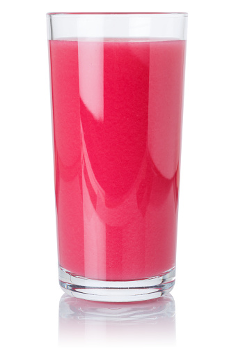 Strawberry smoothie fruit juice drink in a glass isolated on a white background