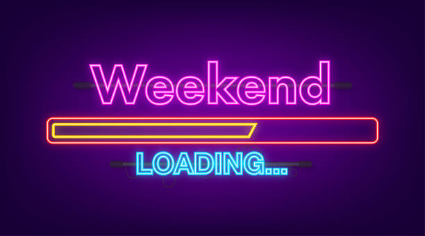 cartoon weekend loading für neon-design. schwarzer freitag. urlaubsillustration. kalendergestaltung - black break stock-grafiken, -clipart, -cartoons und -symbole