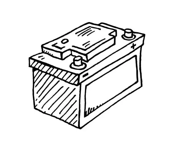 Vector illustration of Hand drawn car Battery