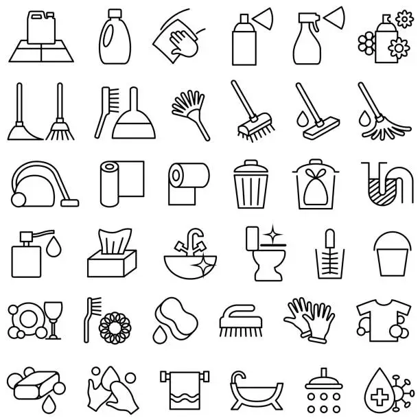 Vector illustration of Washing, Cleaning and Toiletries Products Icons