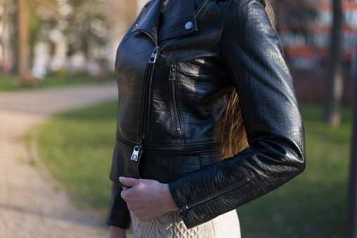 Black women's leather jacket