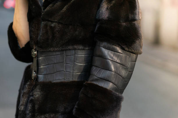 istock Black alligator leather, women's jacket stock photo 1377907768