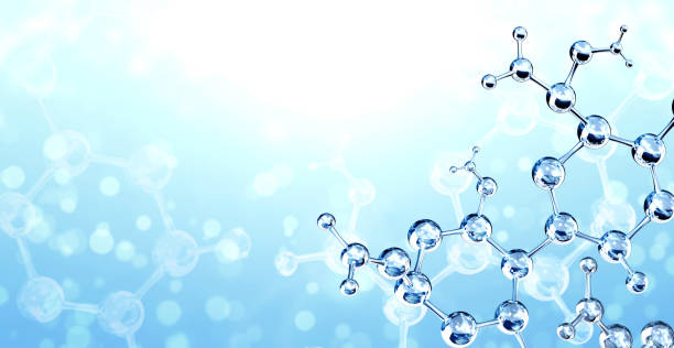 istock Horizontal banner with model of abstract molecular structure. Background of blue color with glass molecule and sparks 1377918656