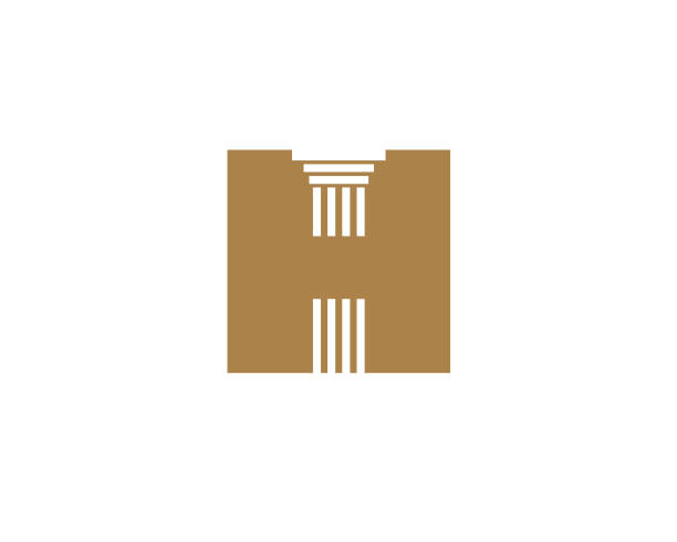 ilustraciones, imágenes clip art, dibujos animados e iconos de stock de monograma inicial de la letra h con columna griega romana como espacio negativo - 300